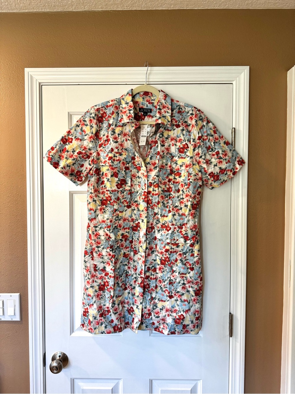 J. Crew Floral Short-Sleeve Button-Down Shirtdress - Red, Blue & Yellow - Picture 2 of 5